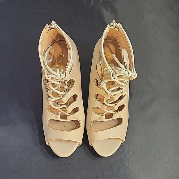 BRAND NEW GLAZE CHIC LACE UP CAGED ALMOND TOE STILETTOS BOOTIES - Picture 5 of 13